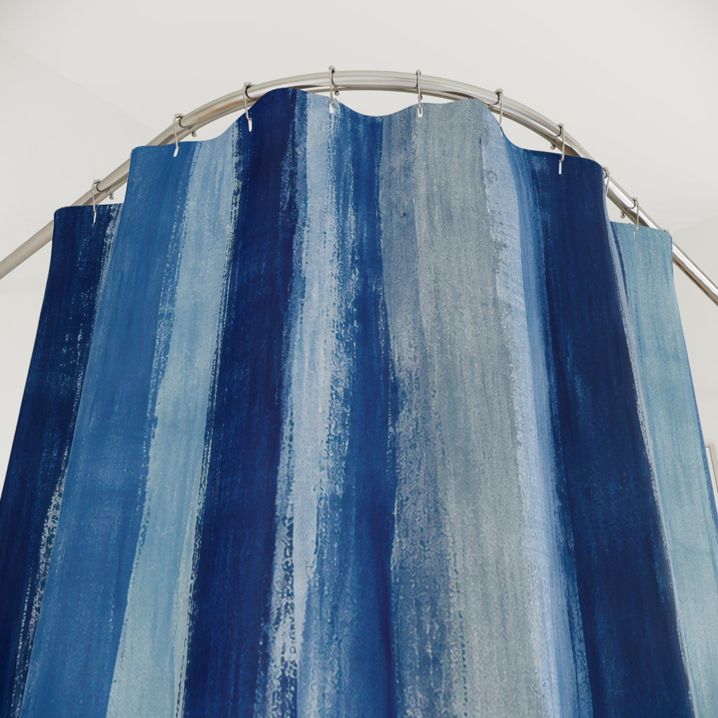 Indigo Watercolor Vertical Stripe Shower Curtain