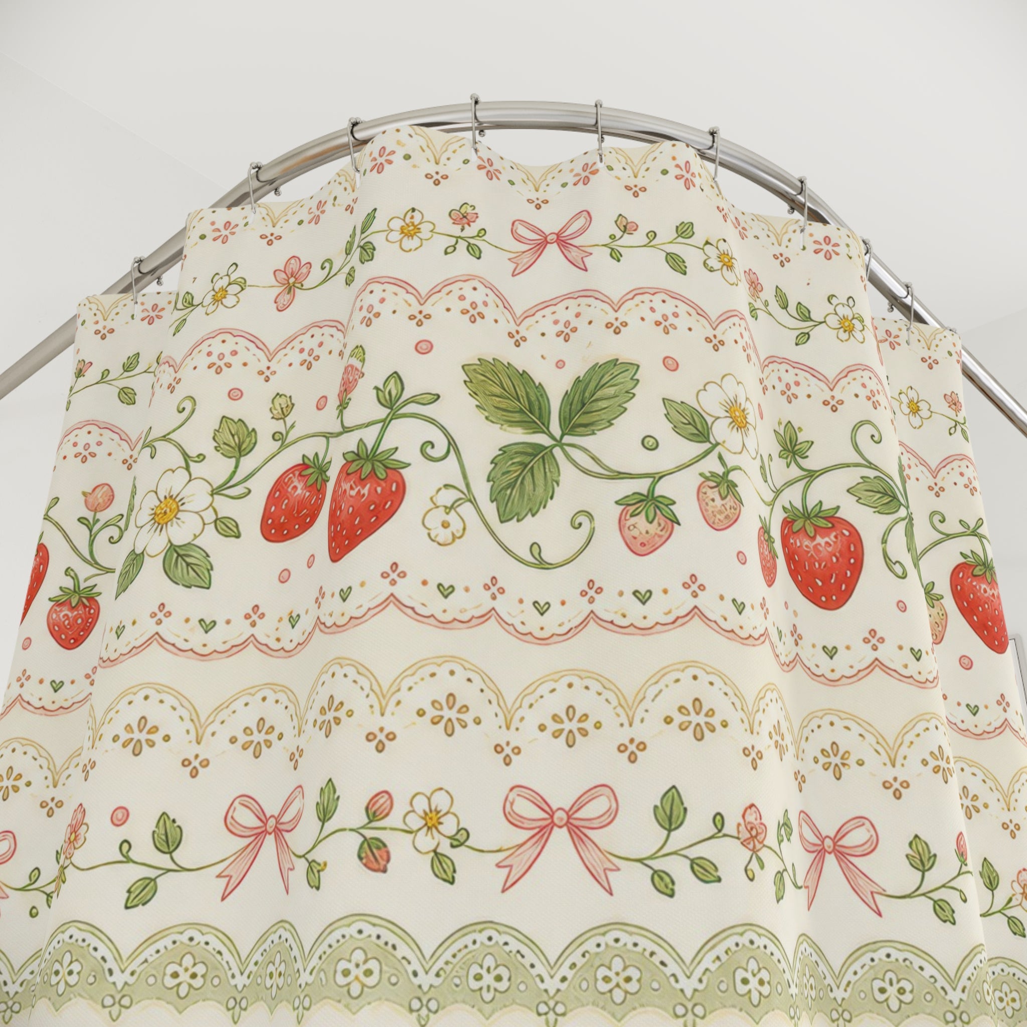 Cottagecore Botanical Strawberry Shower Curtain