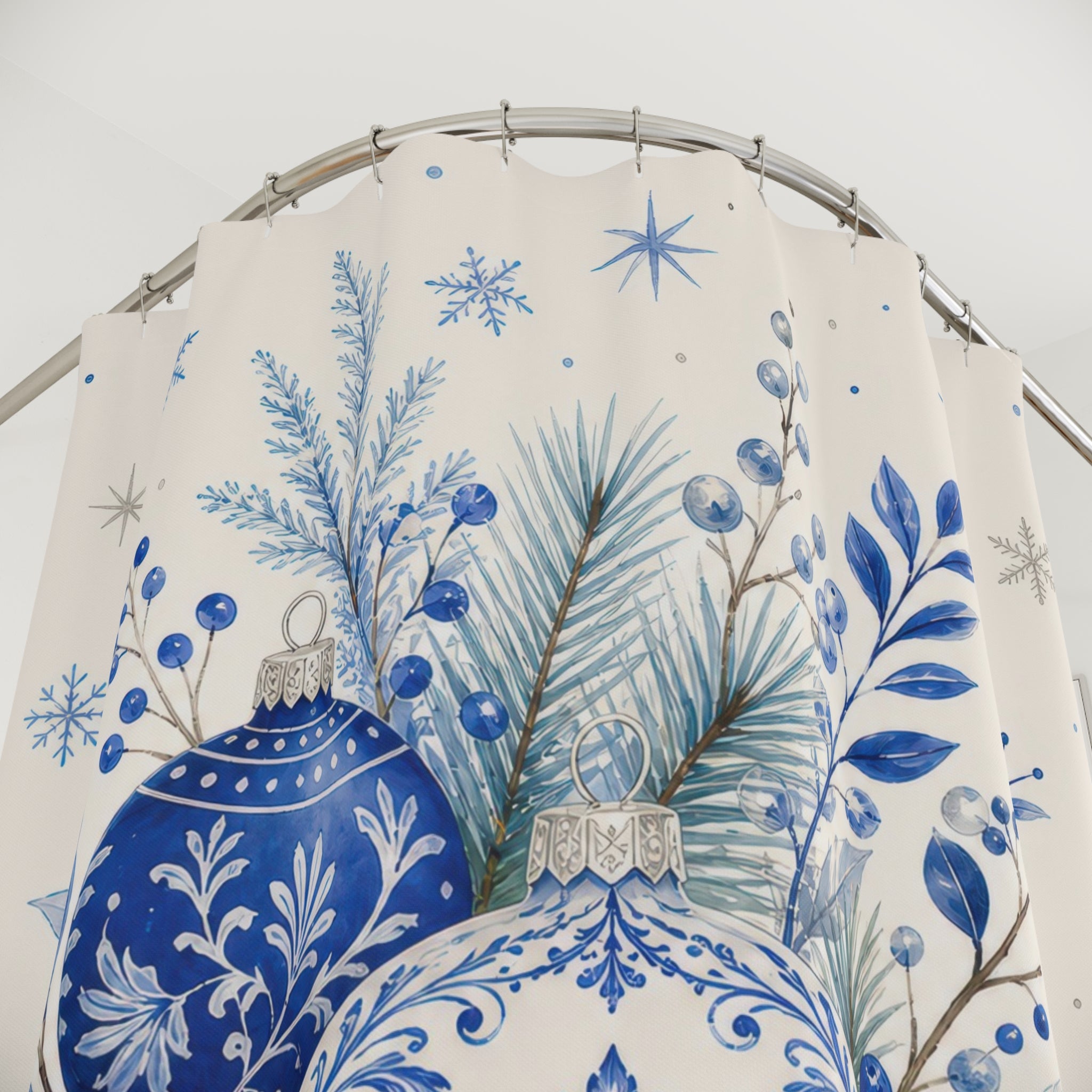 Holiday Ornament Blue Christmas Shower Curtain