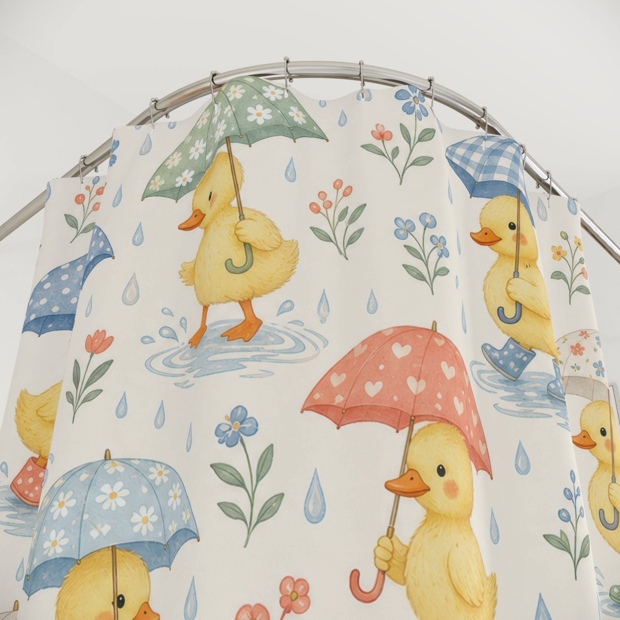 Yellow Duckling Umbrella Shower Curtain
