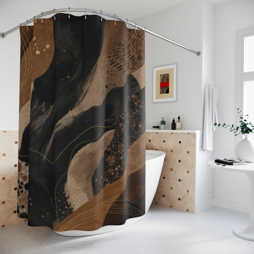 Black and Brown Shower Curtain: Abstract Earth Tone