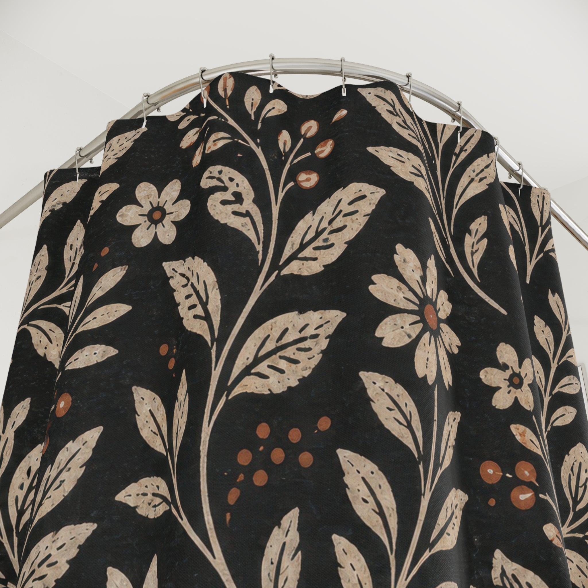Cream Botanical Folk Art Shower Curtain