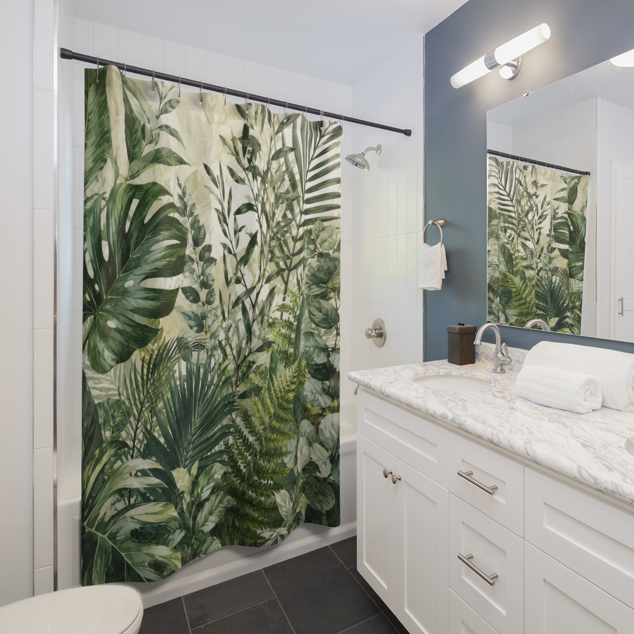 Green Botanical Shower Curtain: Monstera Fern