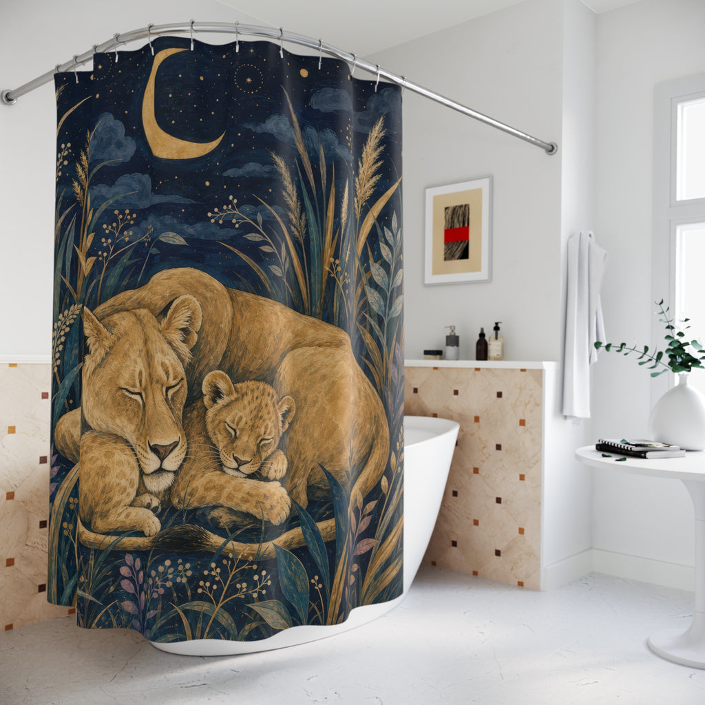 Sleeping Lion Family Scene Shower Curtain