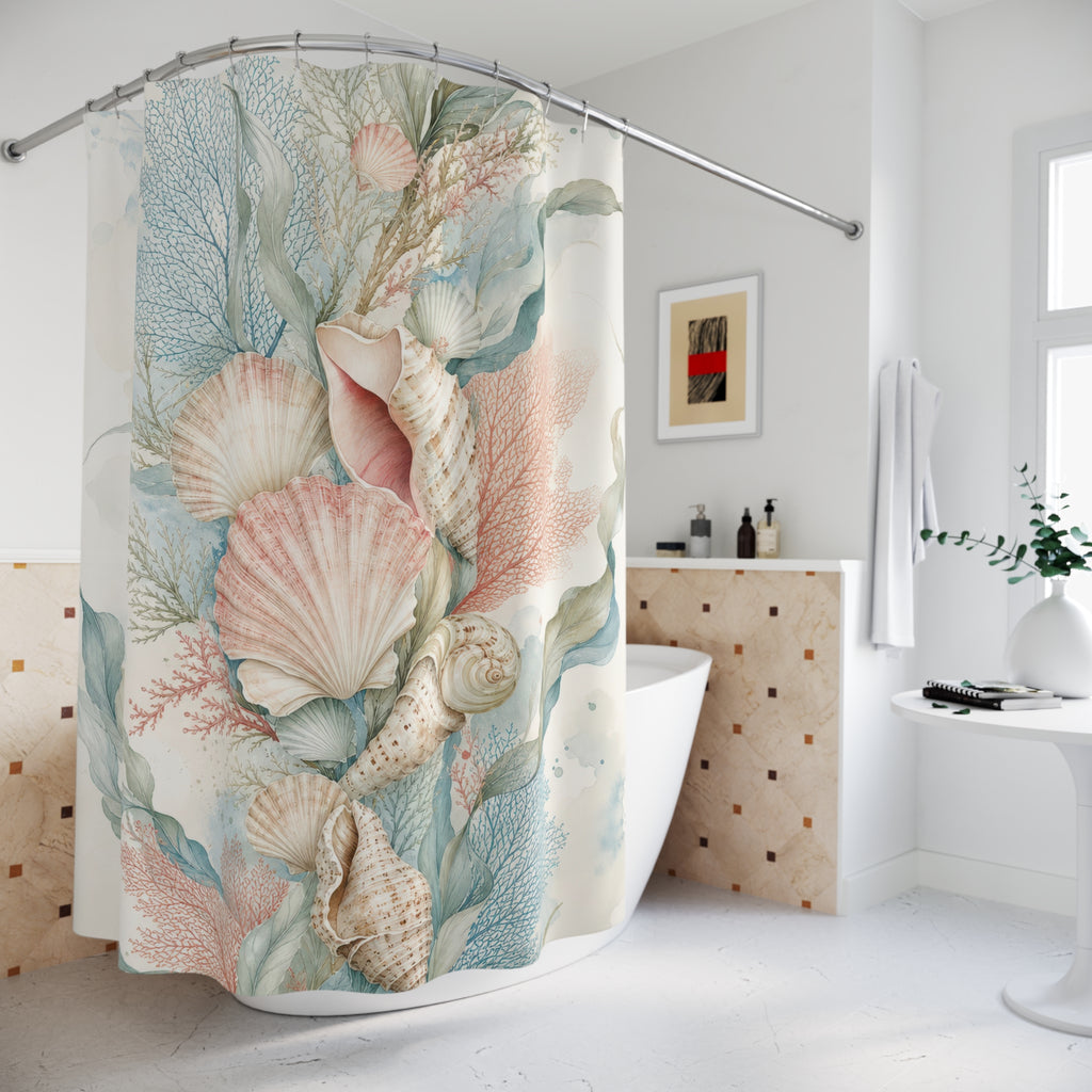Seashell Botanical Beachy Shower Curtain