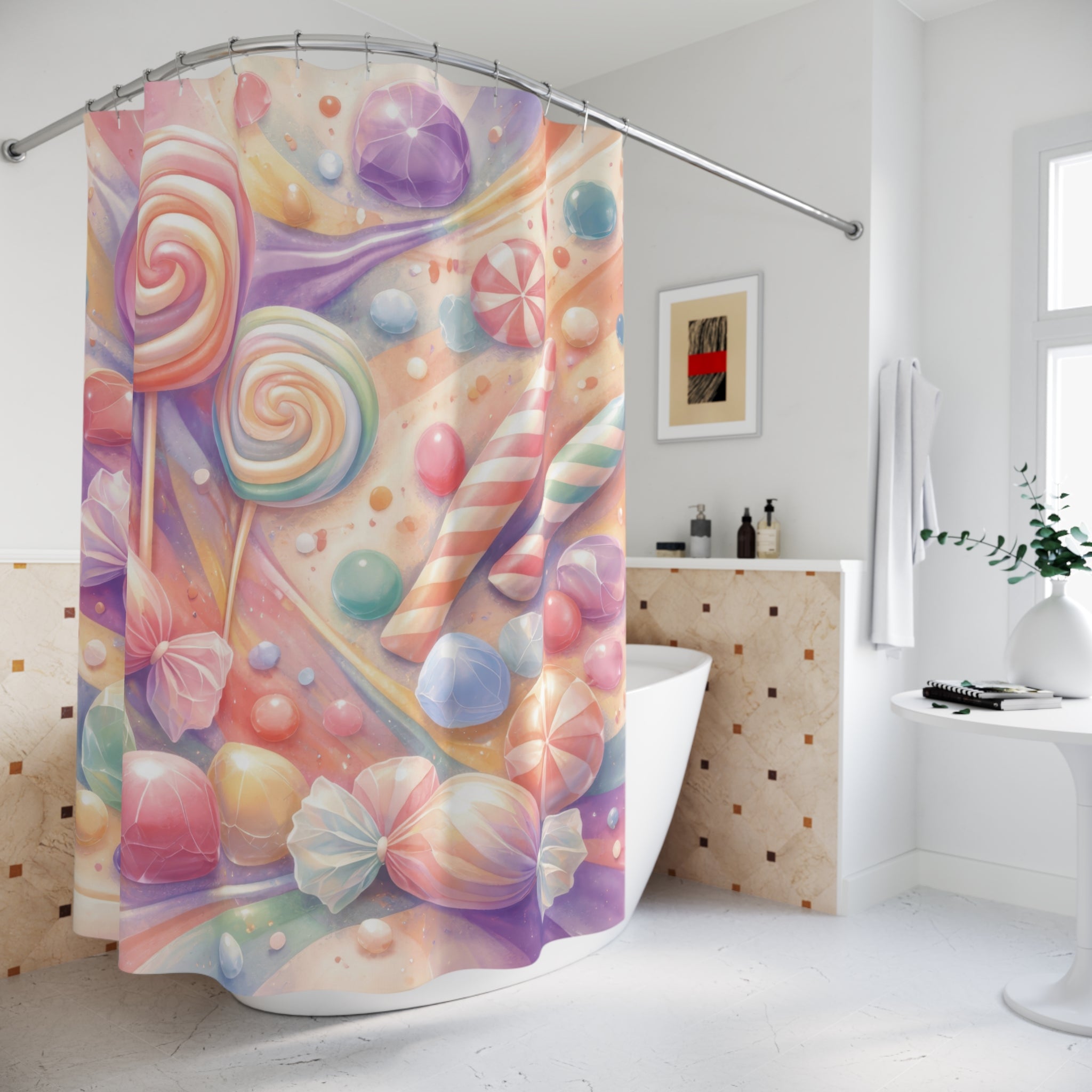 Pastel Candy Swirl Shower Curtain – Rainbow