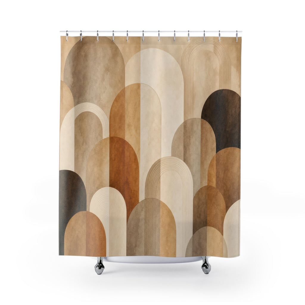 Brown Beige Stacked Arch Shower Curtain