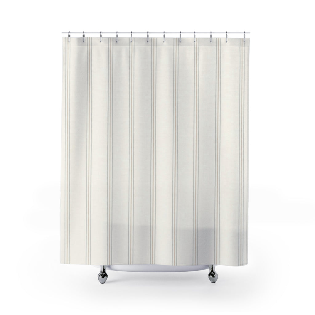 Cream Taupe Pinstripe Cluster Shower Curtain