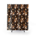 Caramel, taupe and cream folk stars on cocoa brown shower curtain with full front view