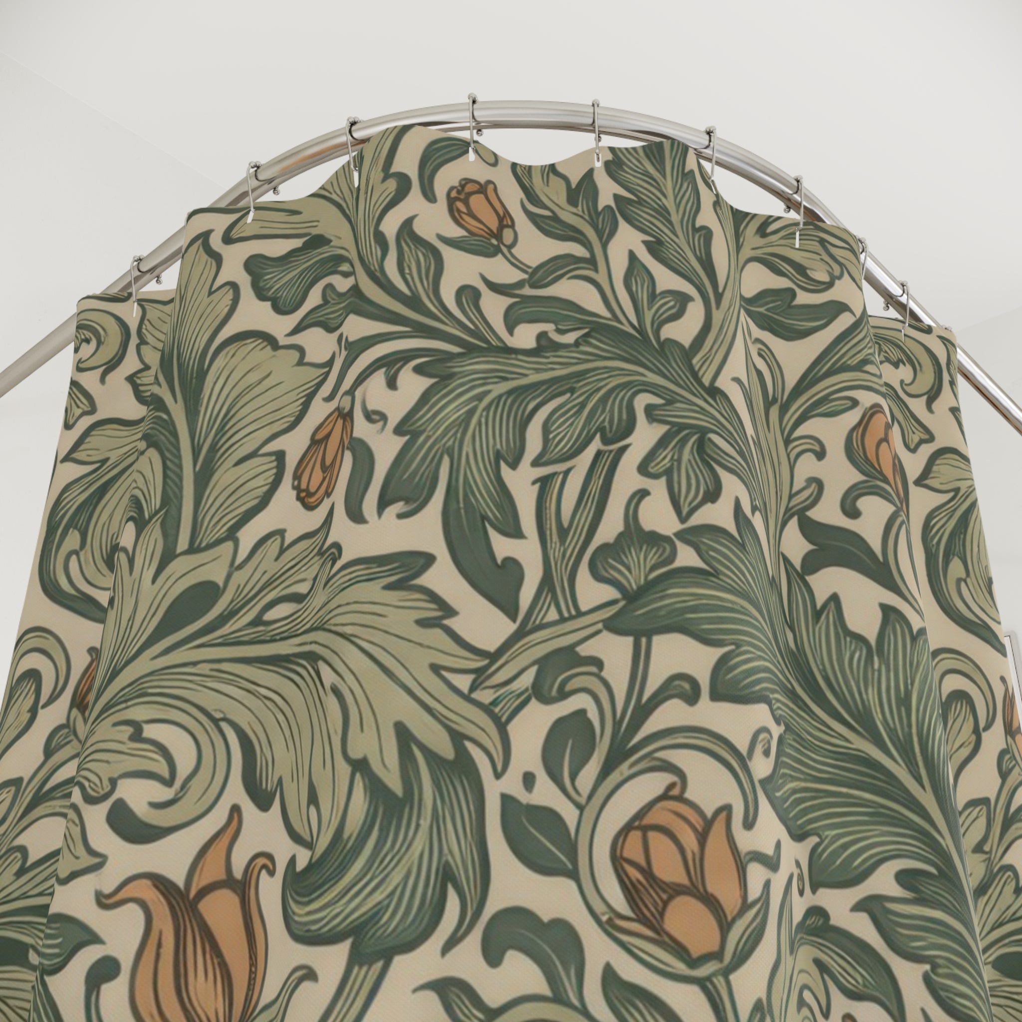 William Morris Botanical Shower Curtain – Sage Terracotta