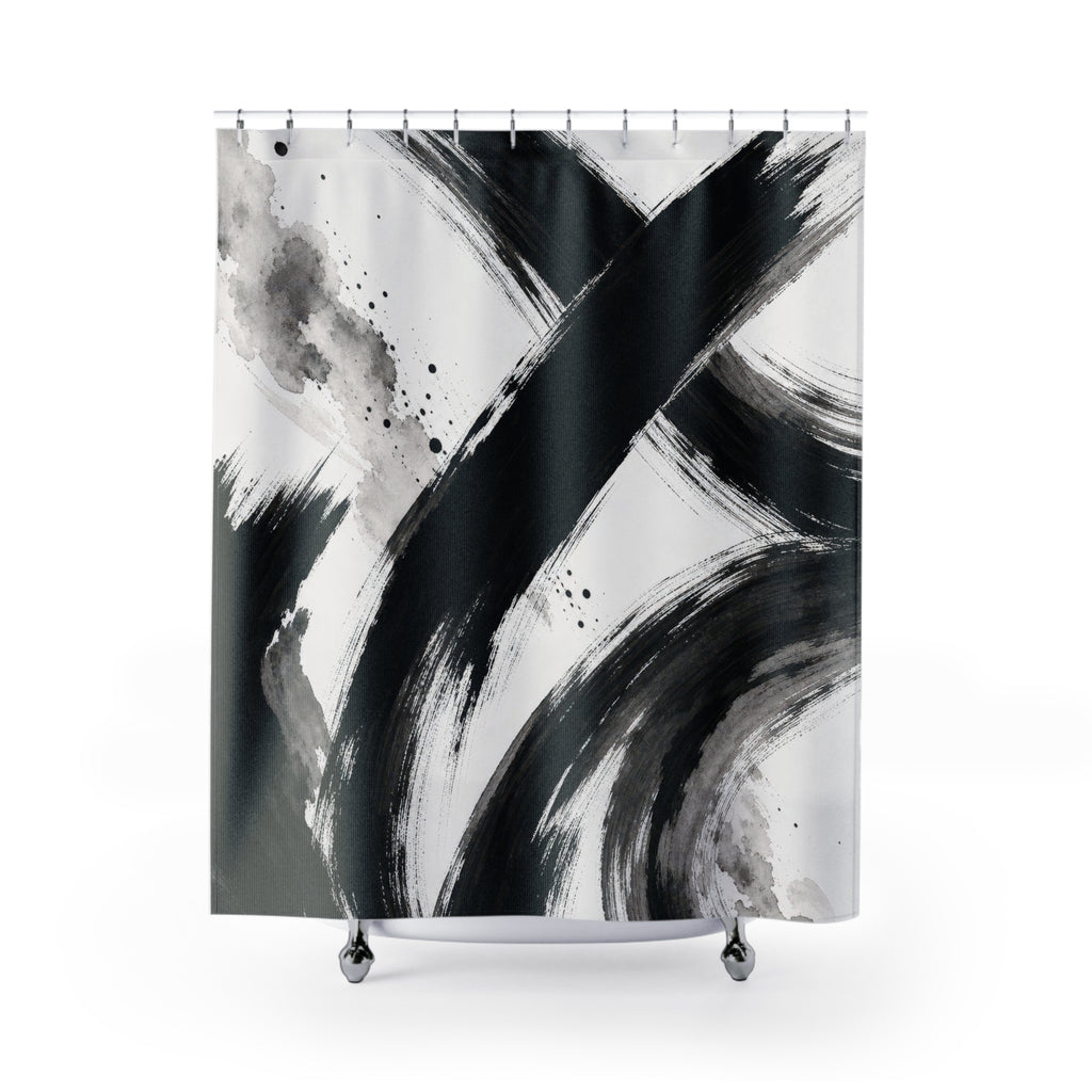 Black White Brushstroke Shower Curtain