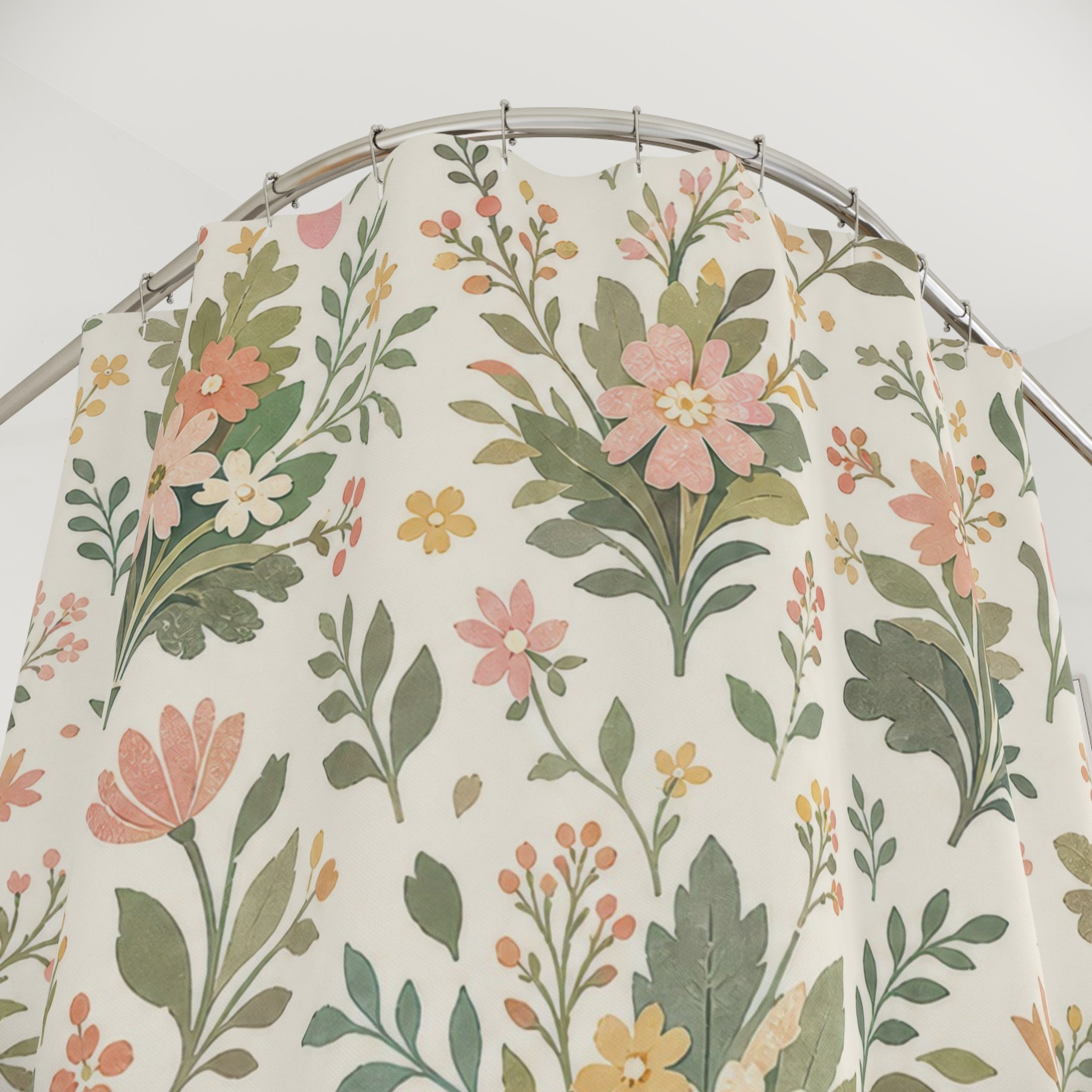 Green Floral Farmhouse Cottagecore Shower Curtain