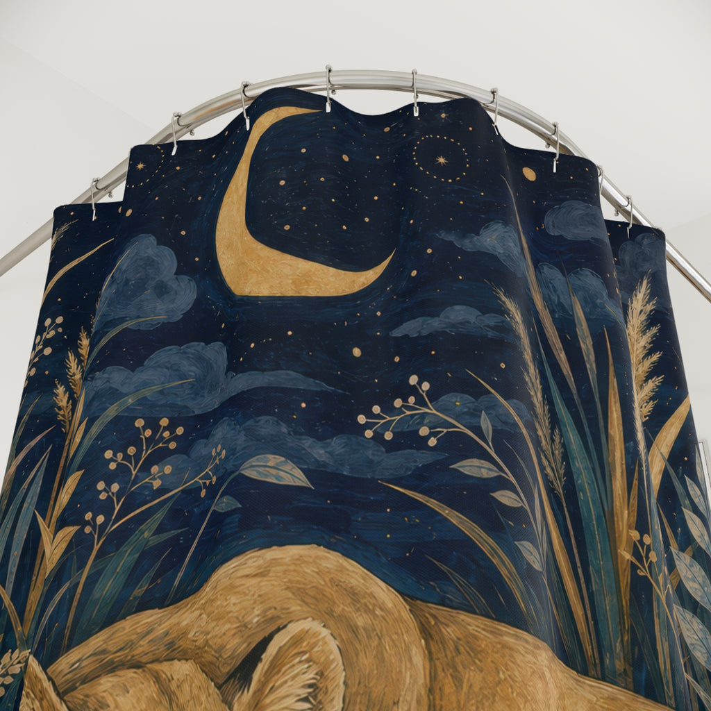 Sleeping Lion Family Scene Shower Curtain