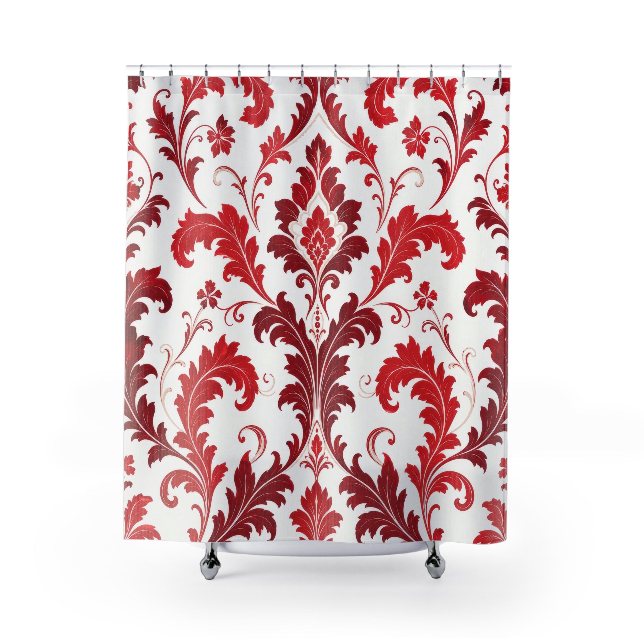 Red White Damask Shower Curtain