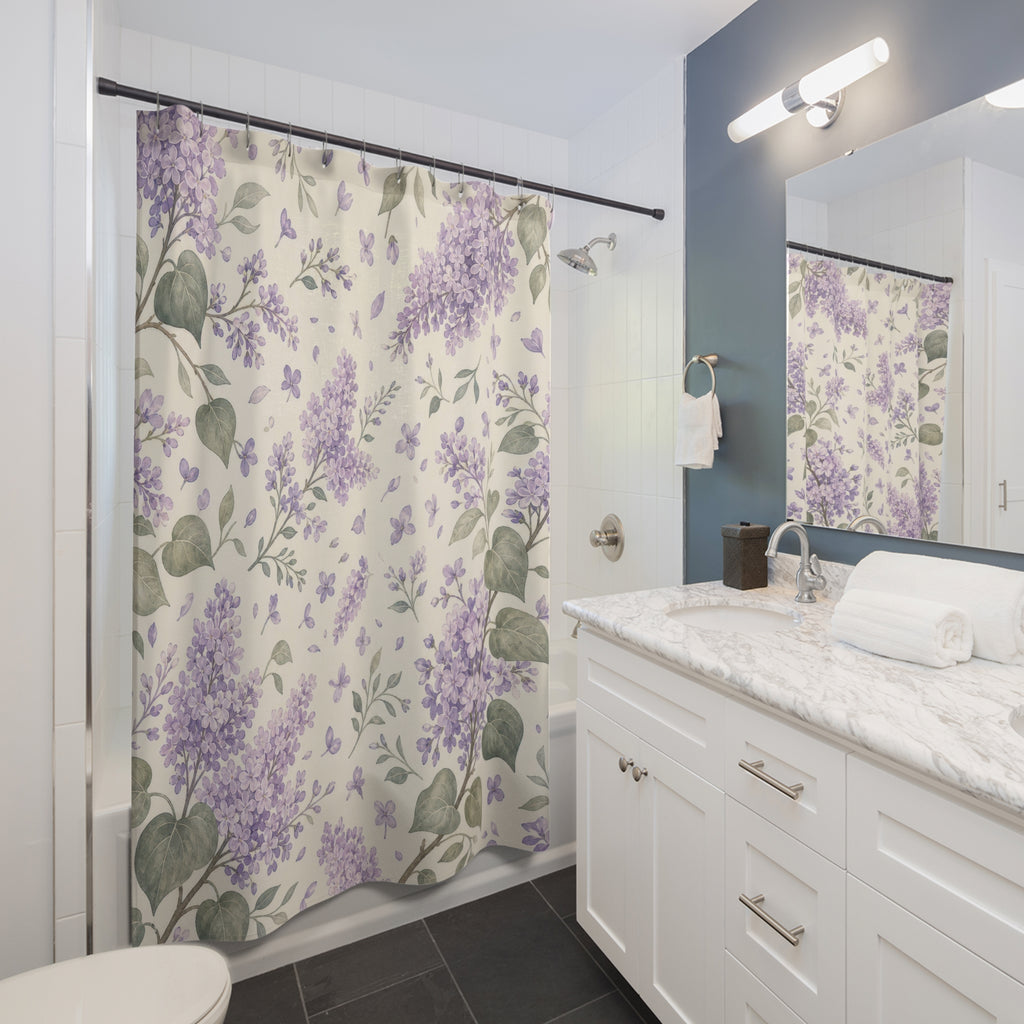 Lilac Purple Floral Cottage Cottagecore Beige Cream Shower Curtain
