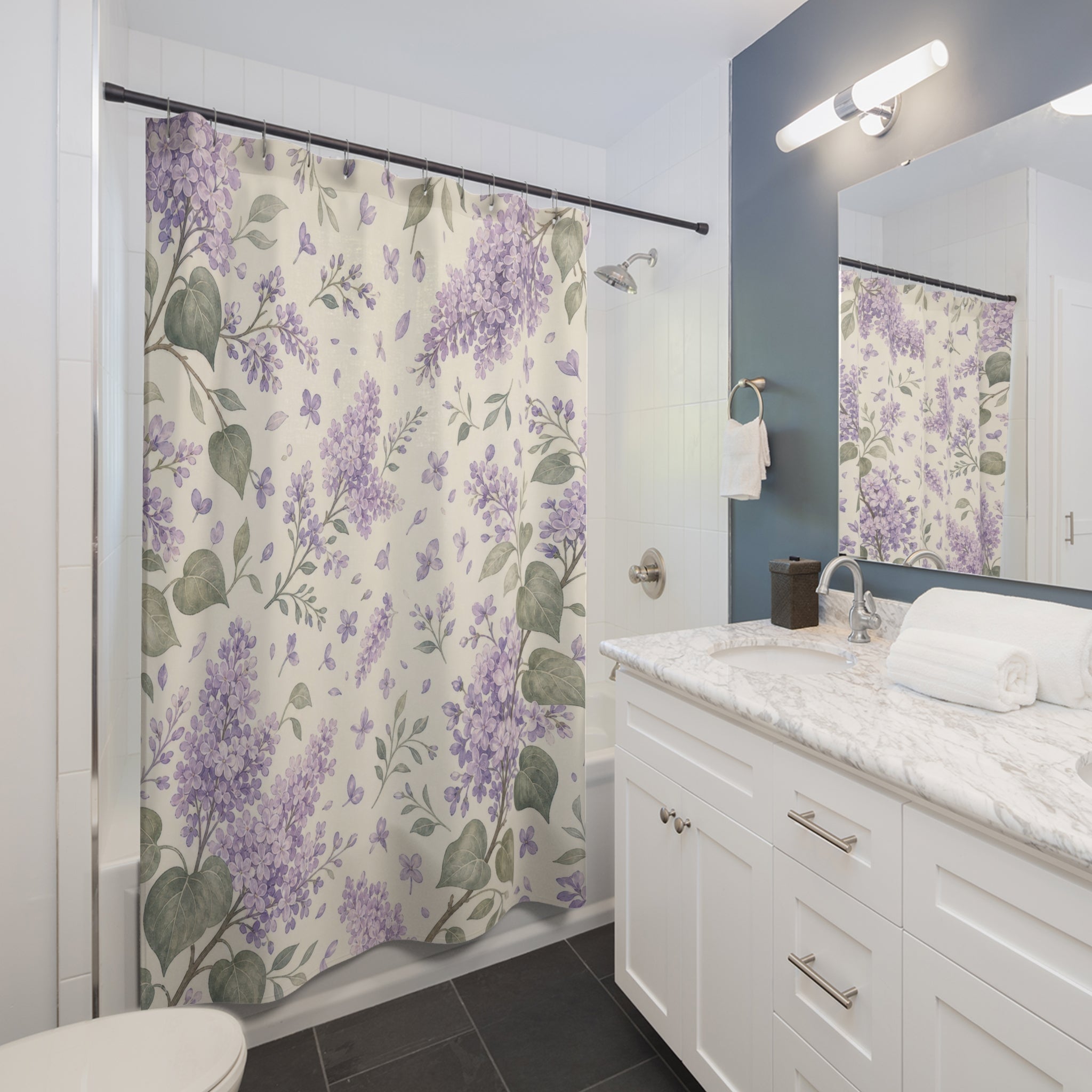 Lilac Purple Floral Cottage Cottagecore Beige Cream Shower Curtain