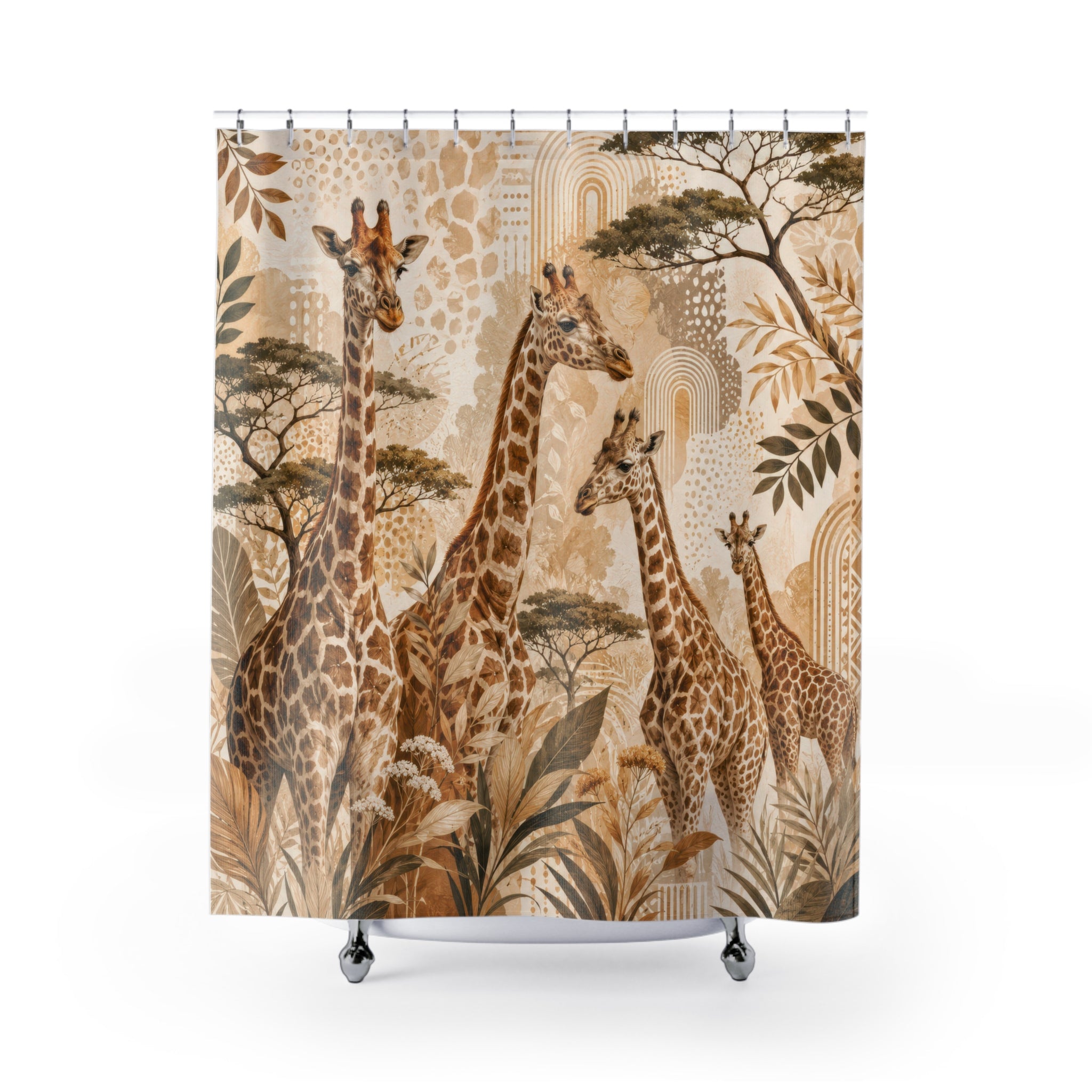 Giraffe Safari Botanical Shower Curtain