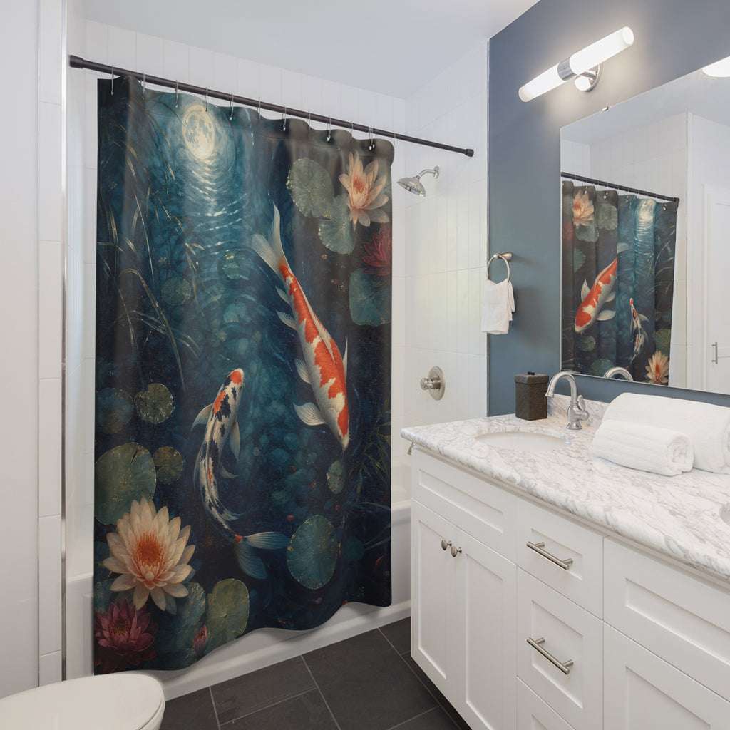 Moonlit Koi Water Garden Shower Curtain