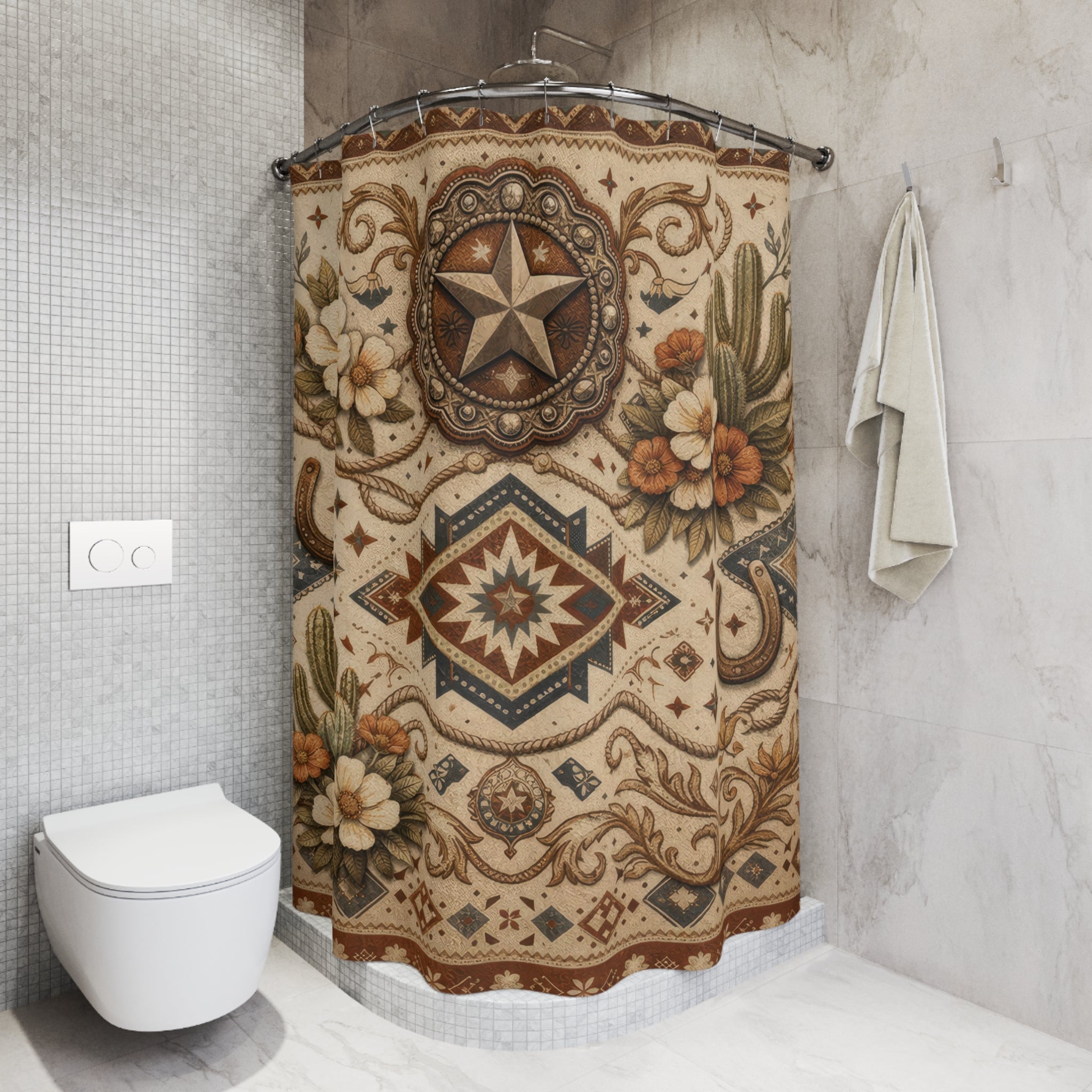 Western Floral Shower Curtain – Desert Ranch Beige