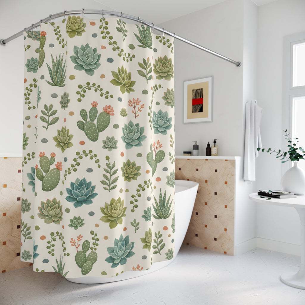Green Botanical Succulent Cottage Cottagecore Beige Shower Curtain