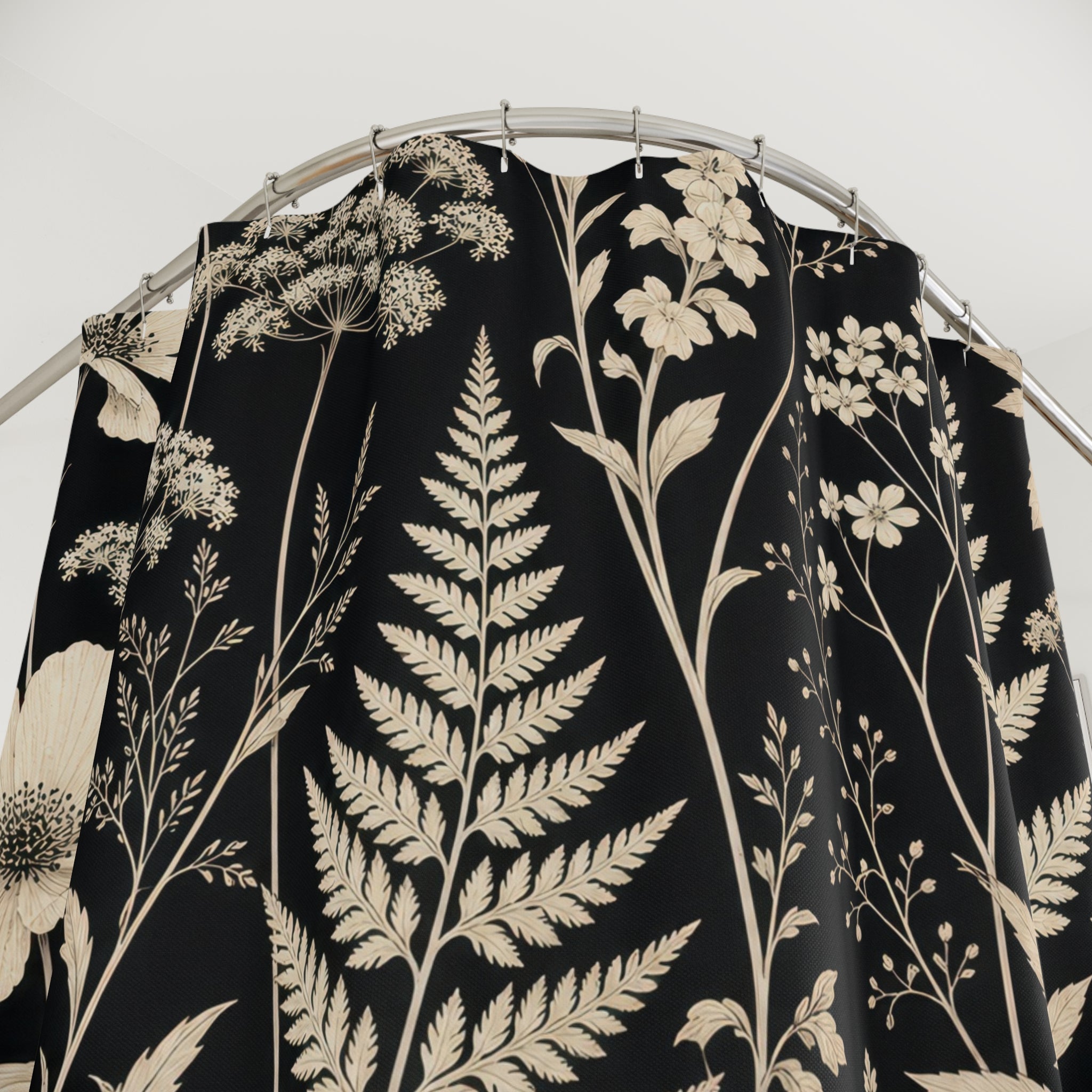 Black Cream Dark Botanical Shower Curtain
