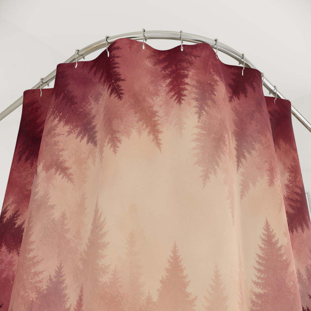 Burgundy Misty Forest Shower Curtain