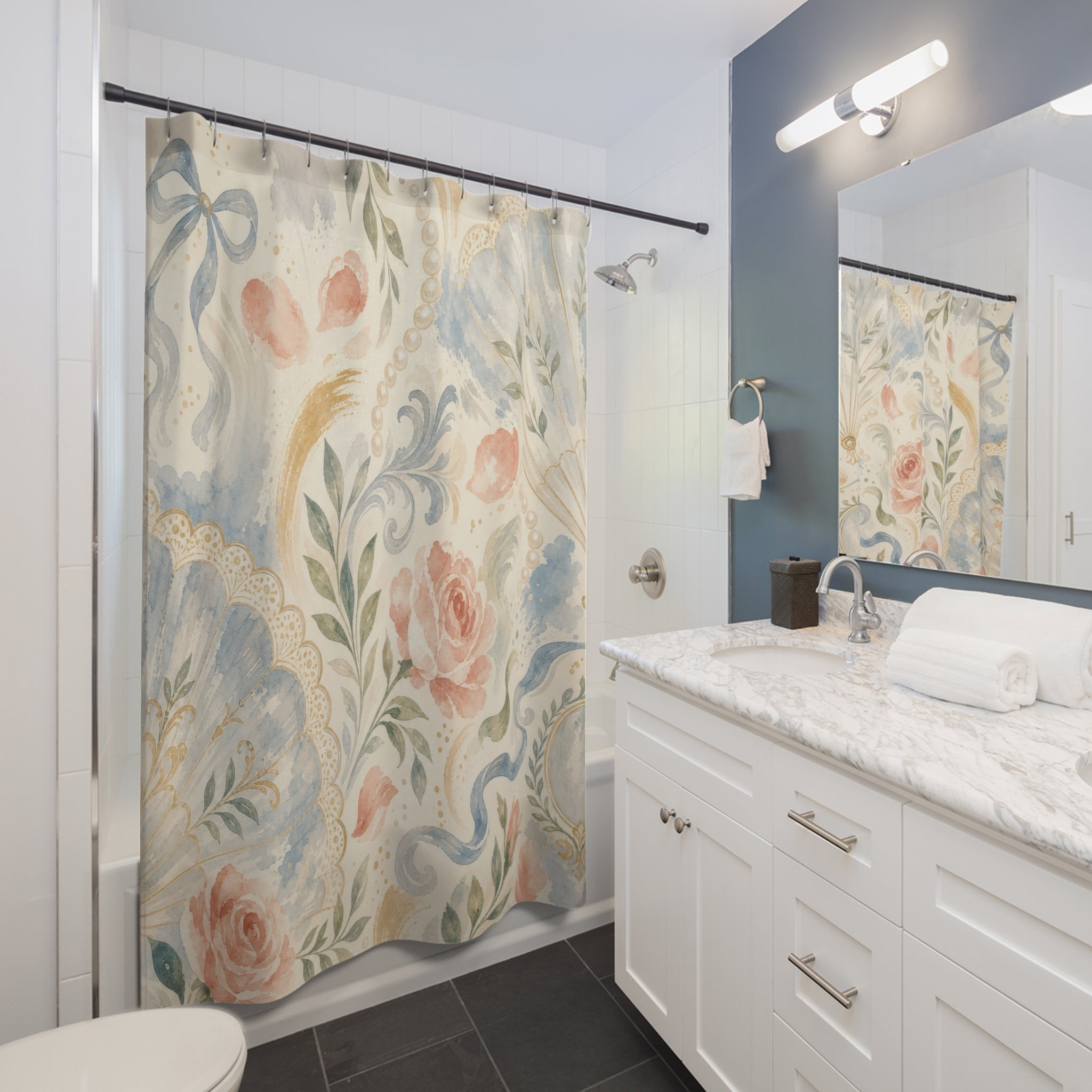 Regency Blue Floral Shower Curtain