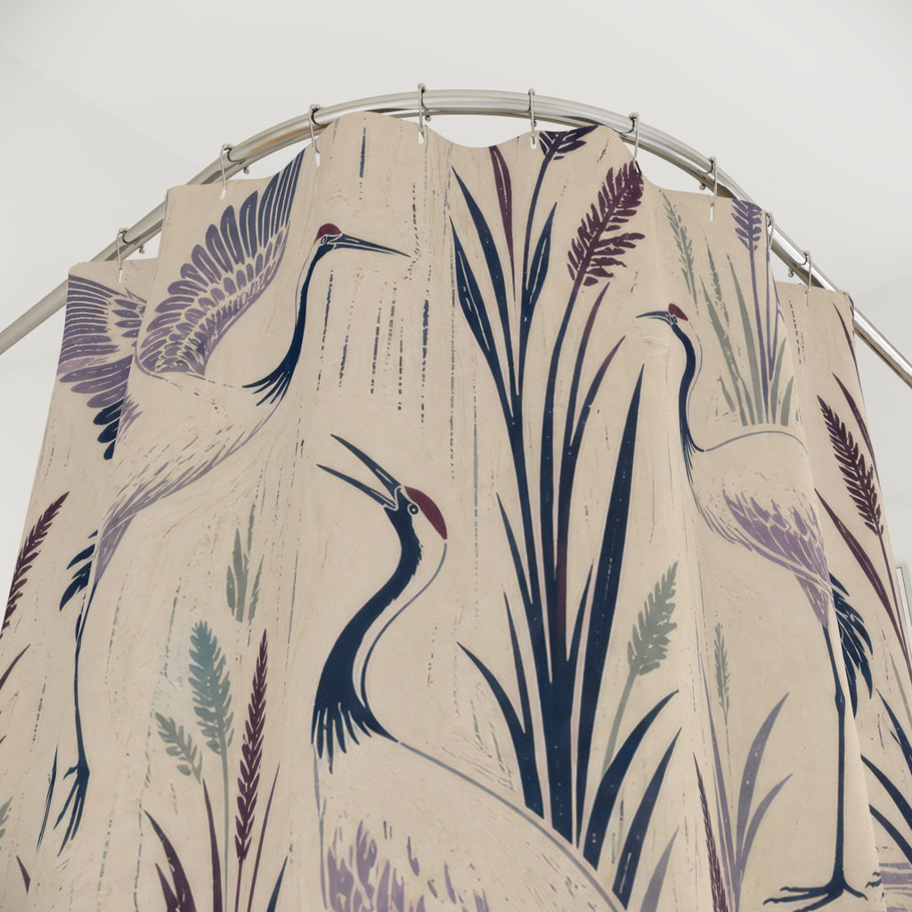 Lavender Crane Block Print Shower Curtain