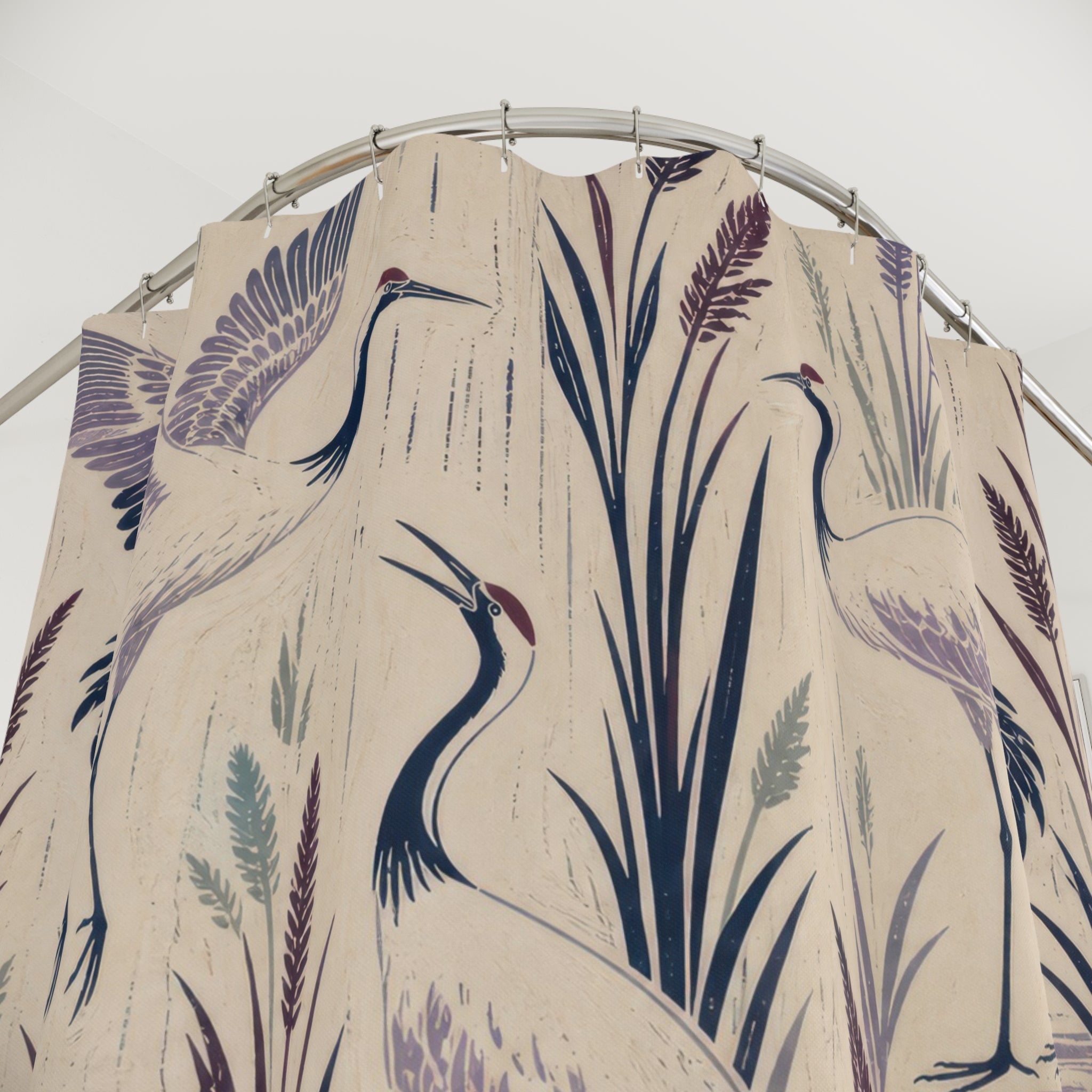 Lavender Crane Block Print Shower Curtain