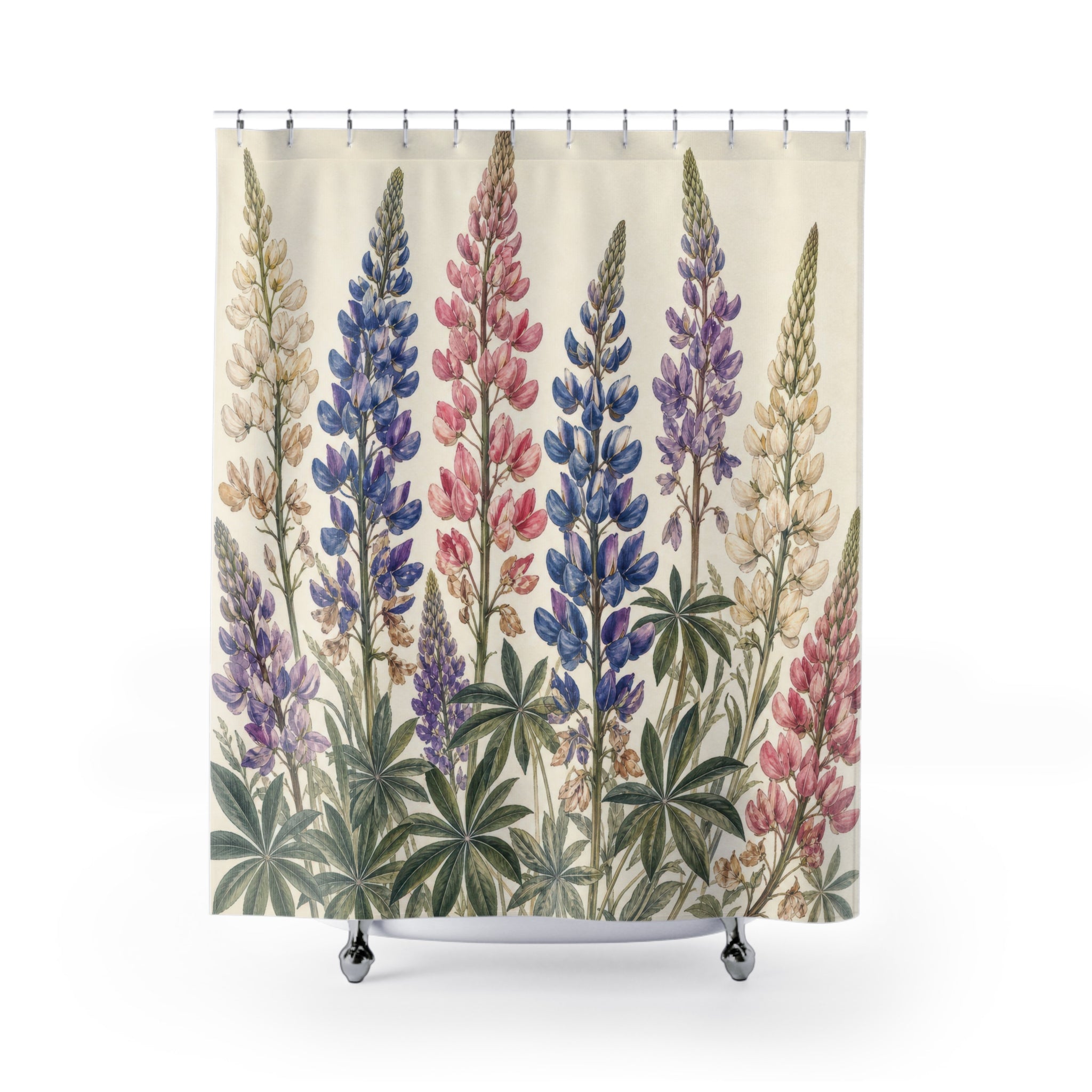 Tall Blue Pink Purple Wildflower Botanical Shower Curtain