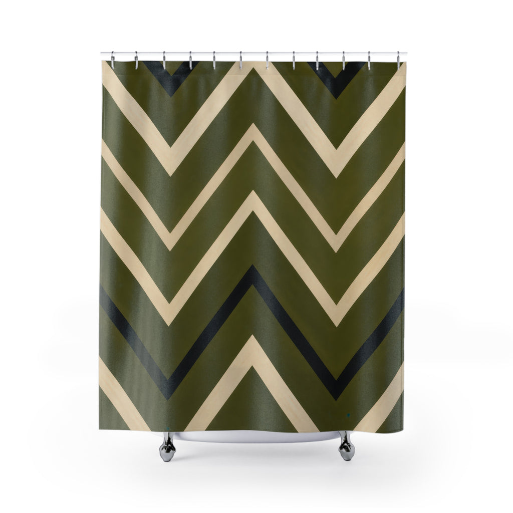 Olive Moss Nested Chevron Shower Curtain