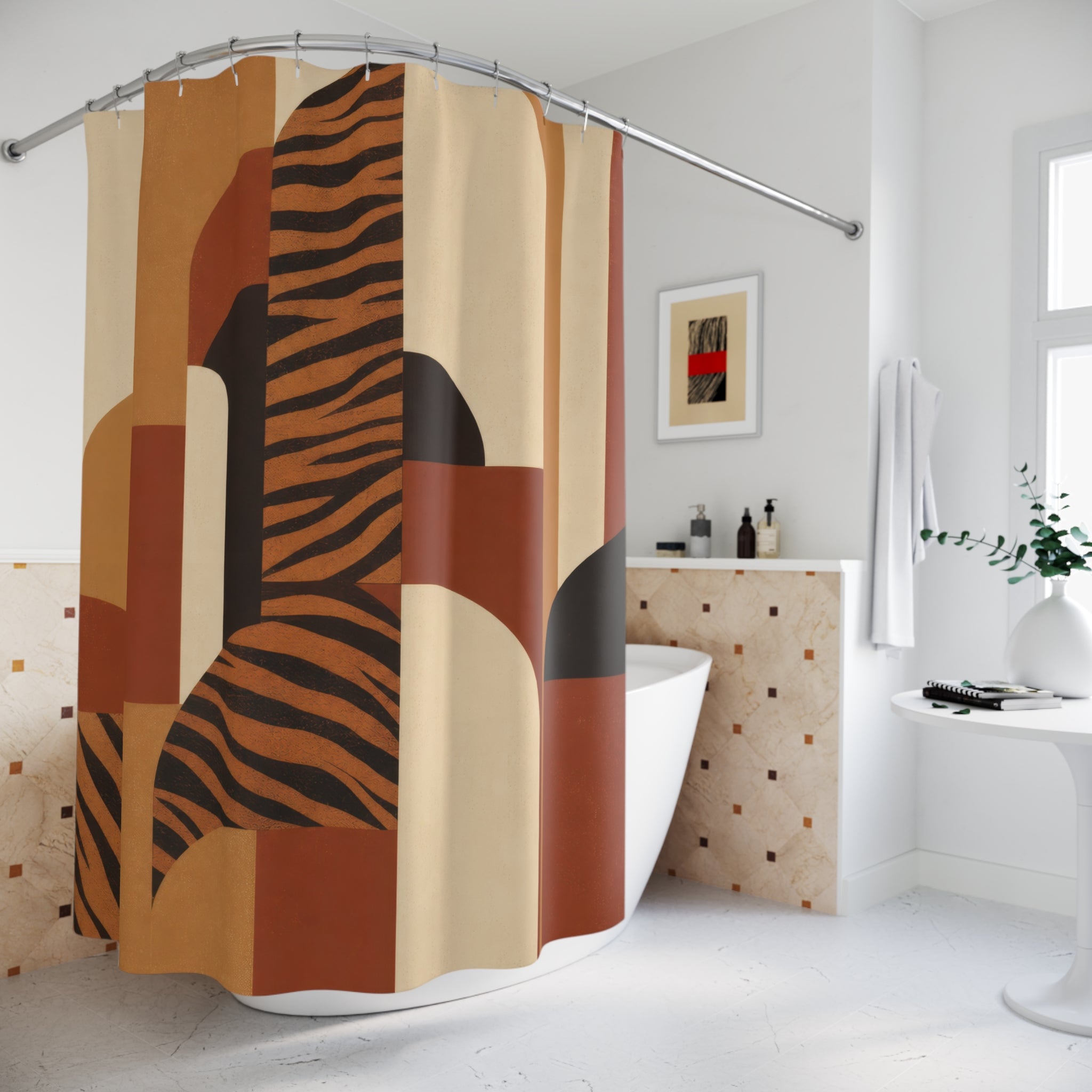 Warm Geometric Tiger Stripe Shower Curtain