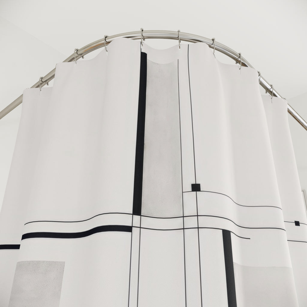 Black White Linear Grid Shower Curtain