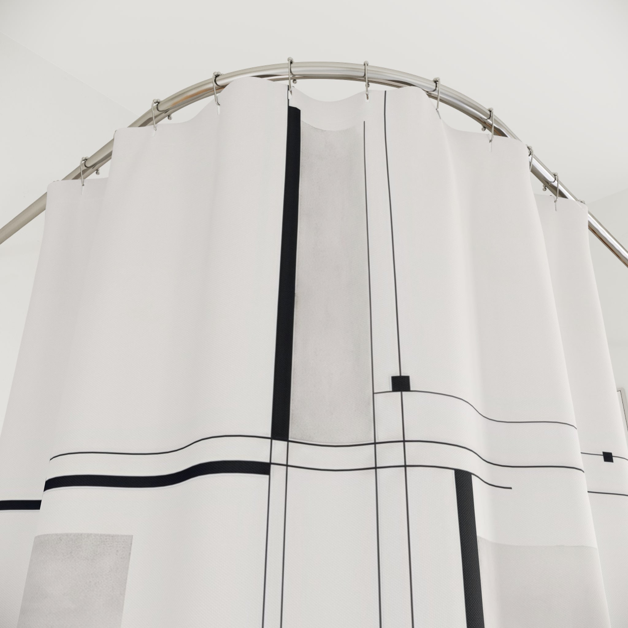 Black White Linear Grid Shower Curtain