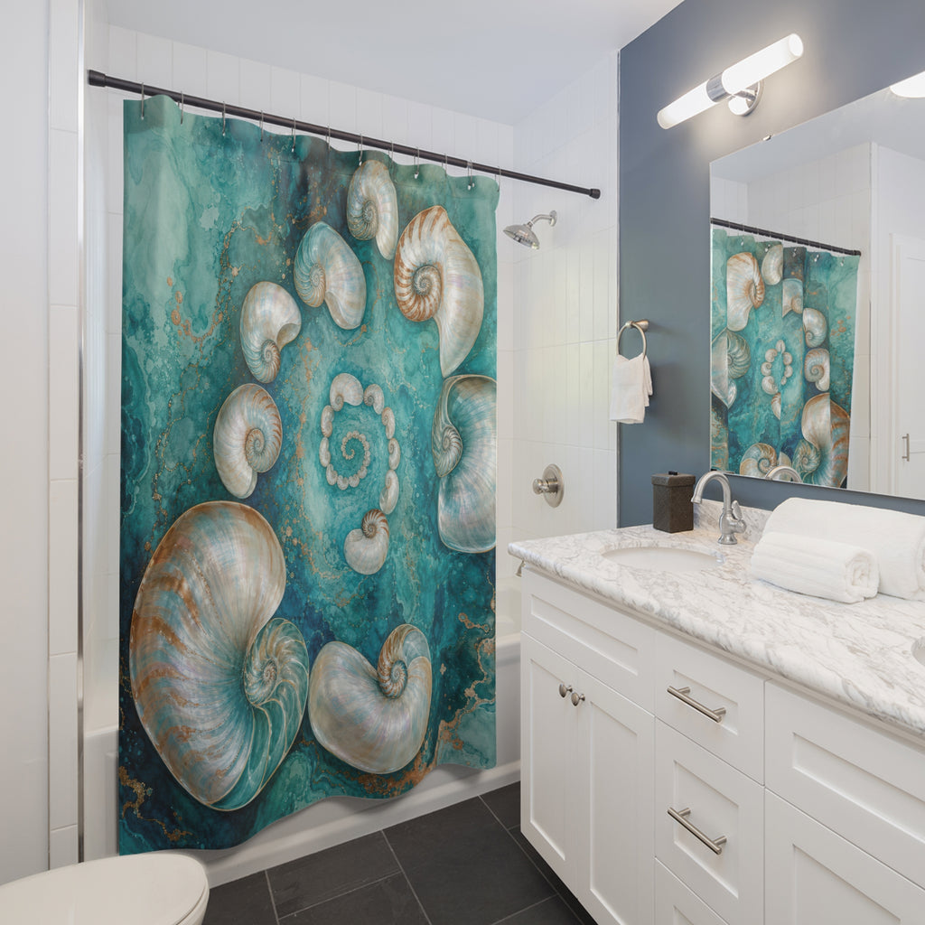 Teal Nautilus Shell Shower Curtain