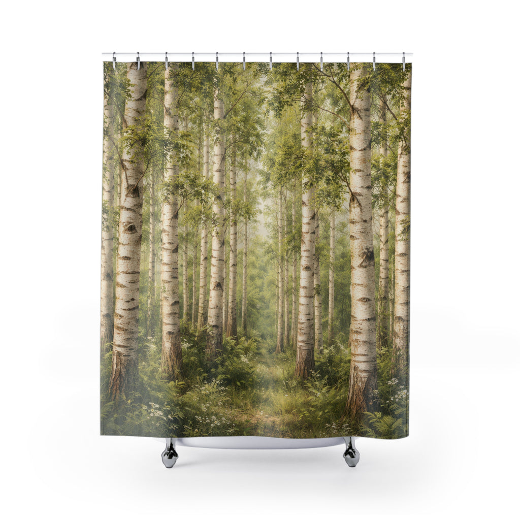 Birch Forest Shower Curtain – Green Woodland