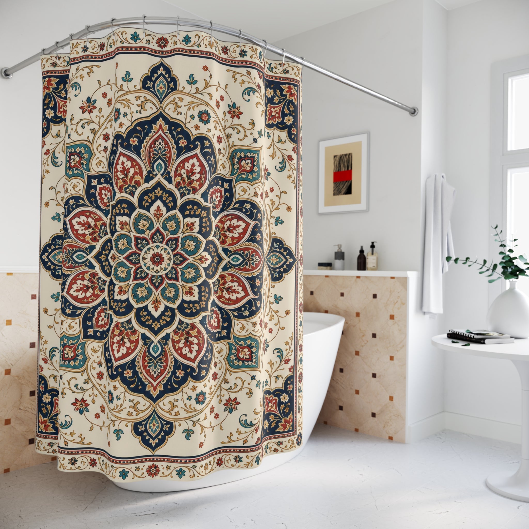 Navy Terracotta Mandala Medallion Shower Curtain
