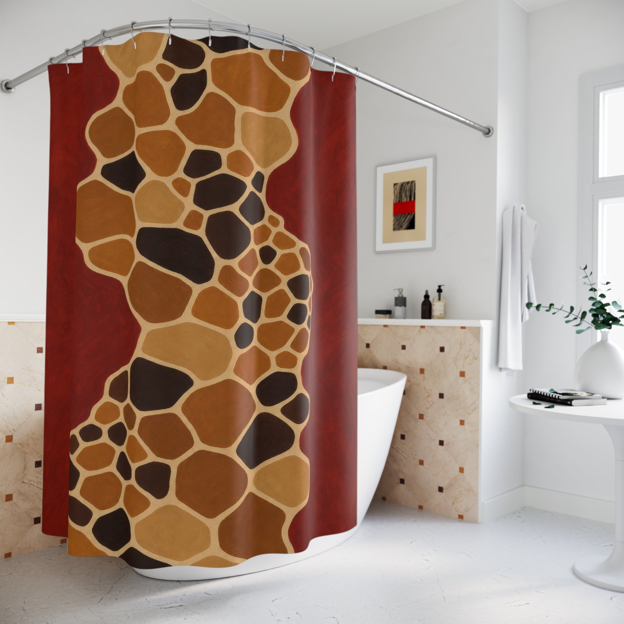 Clay Red Giraffe Cell Shower Curtain