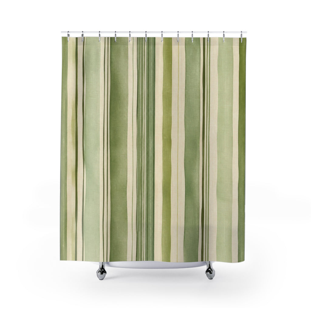 Green Striped Shower Curtain, Sage Olive Vertical Stripe Pattern, Farmhouse Bathroom Decor, Calm Sage Wall Decor Guest Bath Wall Gift