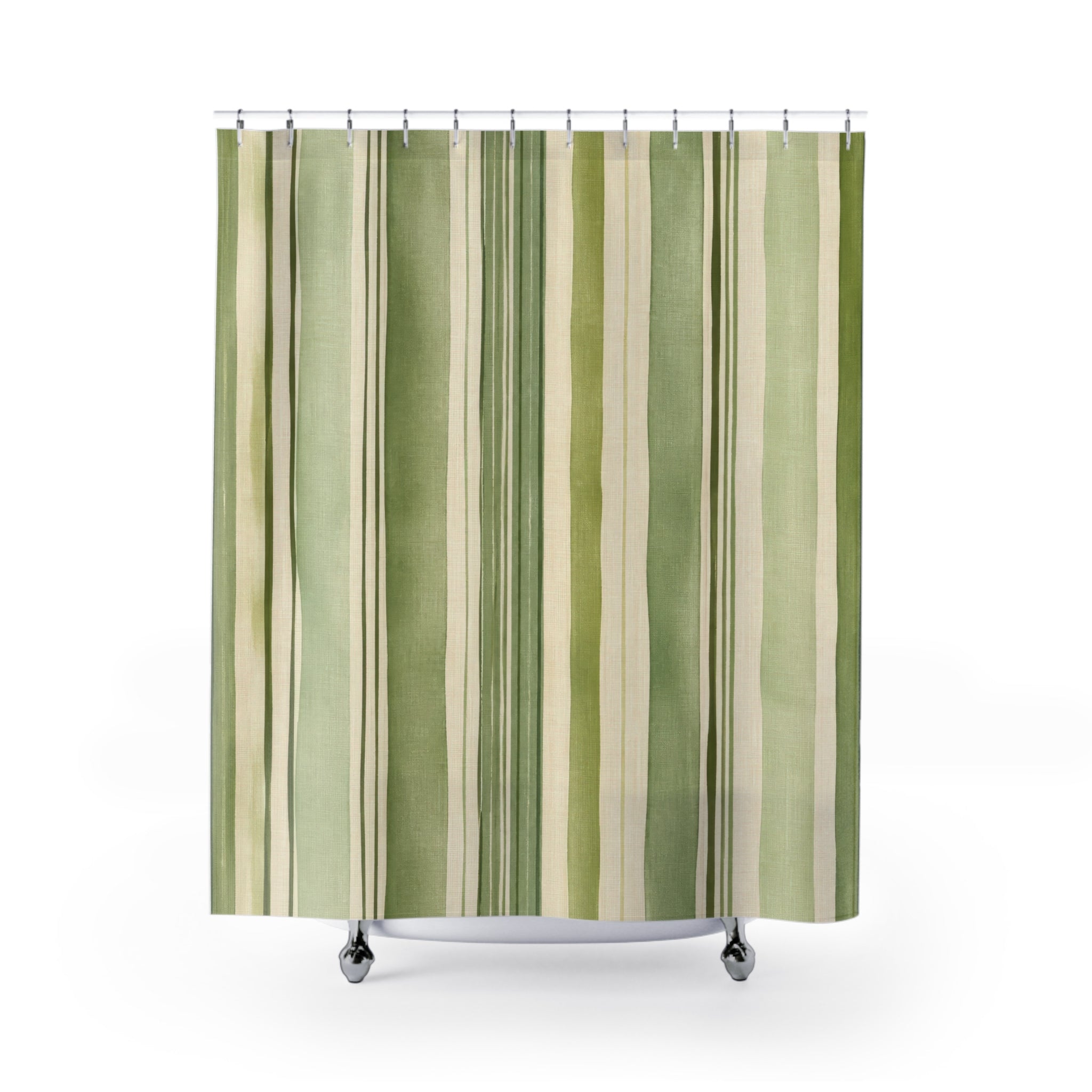 Green Striped Shower Curtain, Sage Olive Vertical Stripe Pattern, Farmhouse Bathroom Decor, Calm Sage Wall Decor Guest Bath Wall Gift