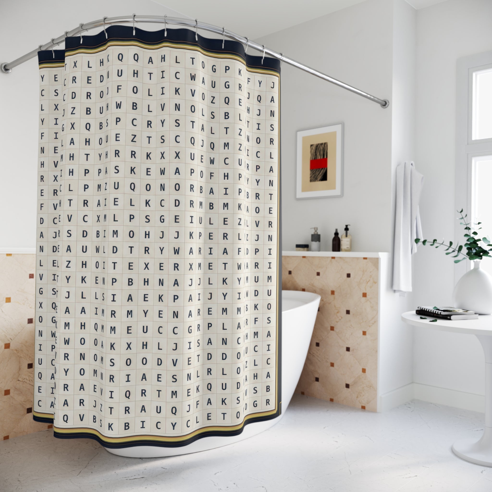 Navy Gold Word Search Shower Curtain