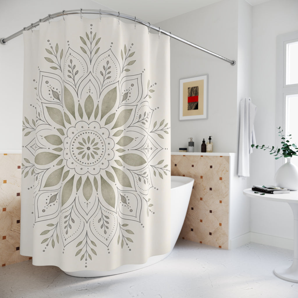 Sage Cream Floral Medallion Shower Curtain