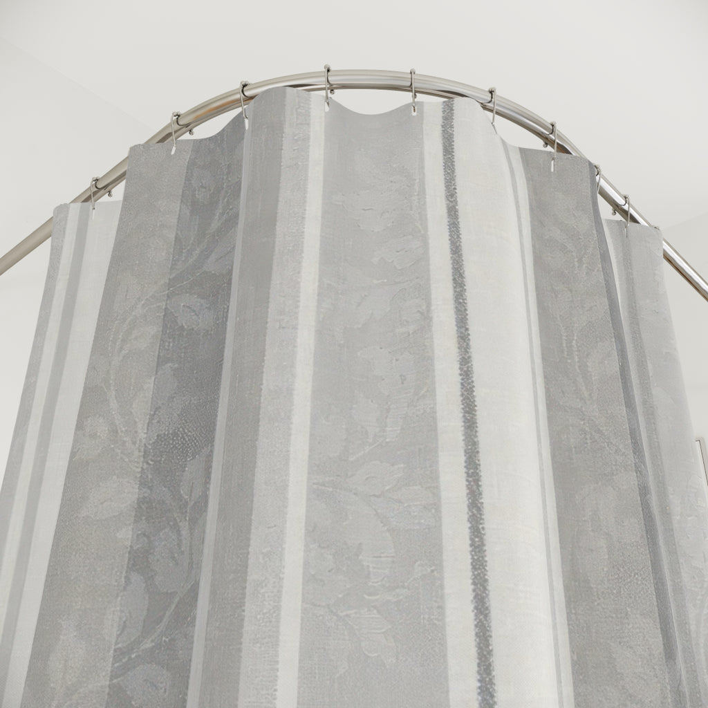 Grey Botanical Stripe Shower Curtain