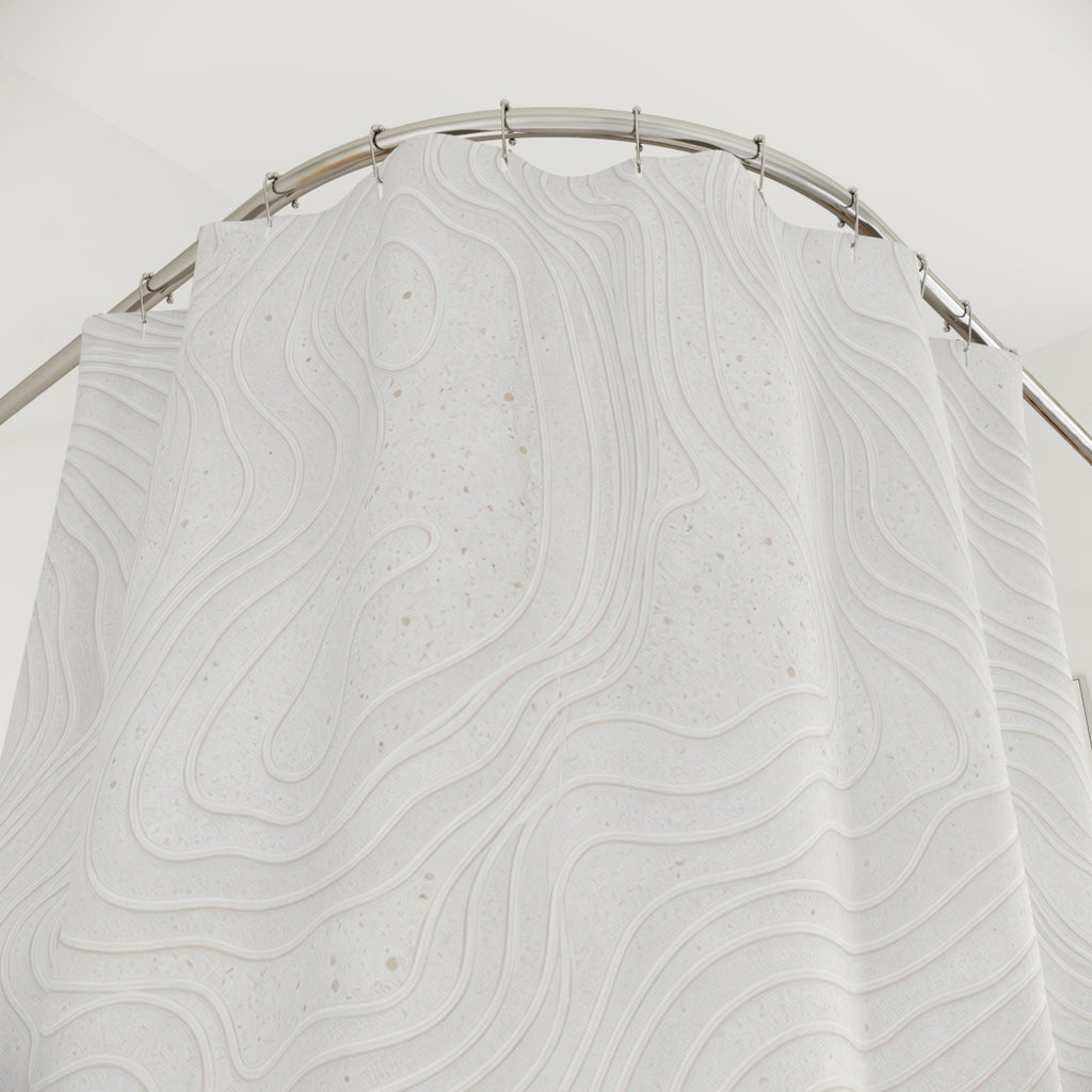 White Topographic Line Shower Curtain