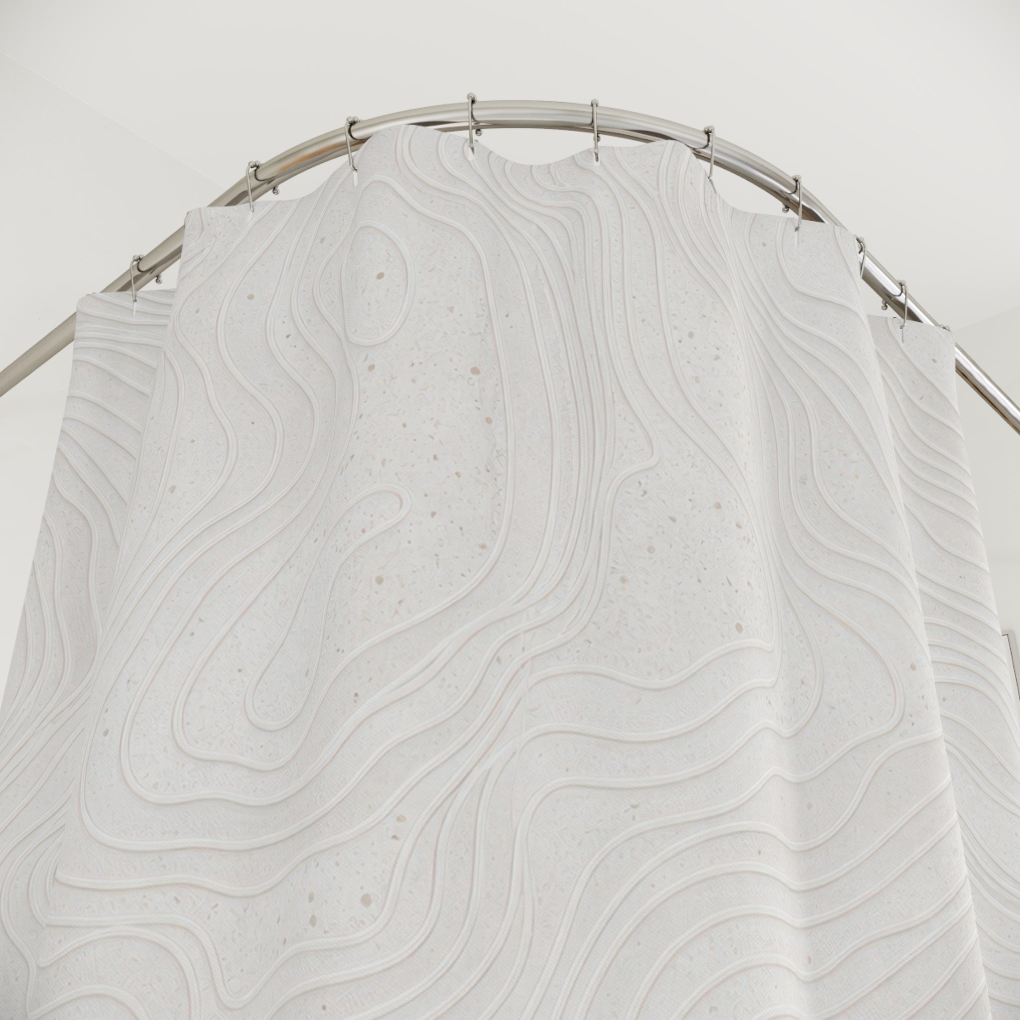 White Topographic Line Shower Curtain