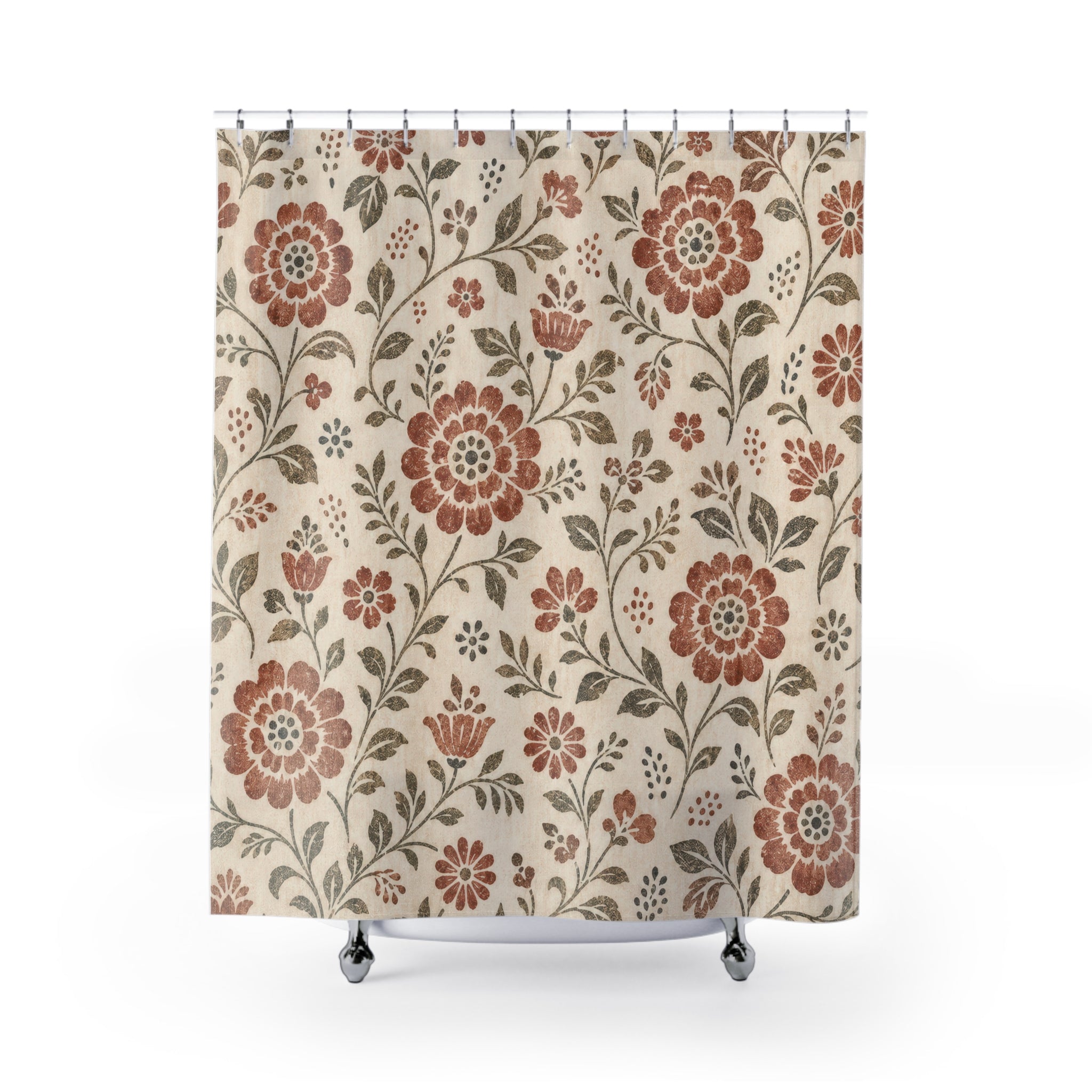 Rust Orange Folk Flower Shower Curtain