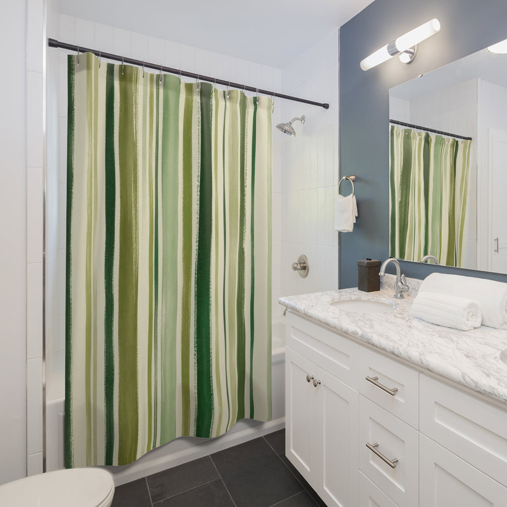 Sage Olive Watercolor Stripe Shower Curtain