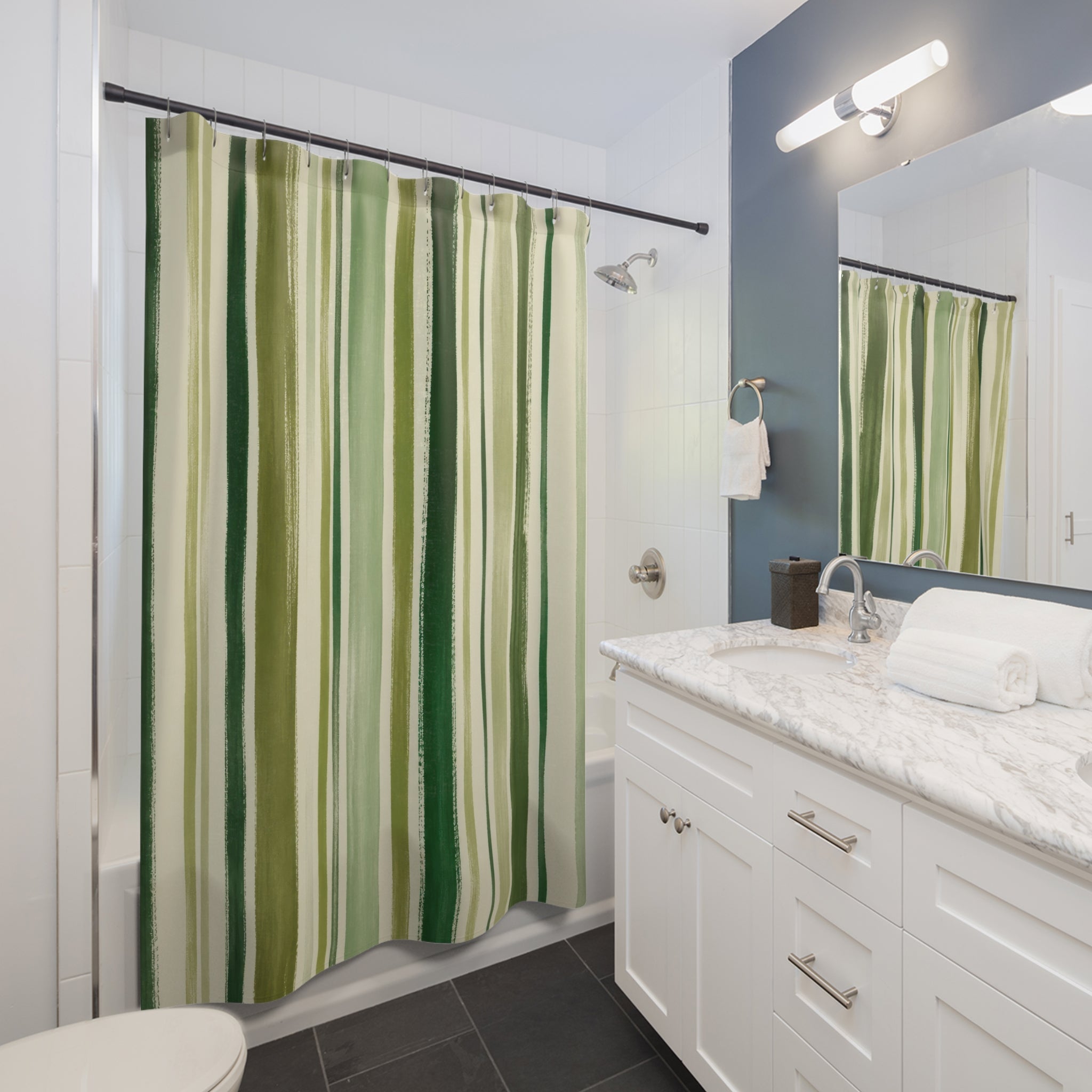 Sage Olive Watercolor Stripe Shower Curtain