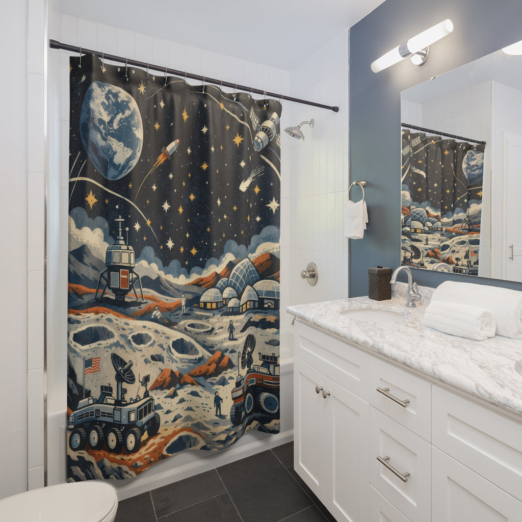 Kids Moon Shower Curtain – Navy Rover Adventure