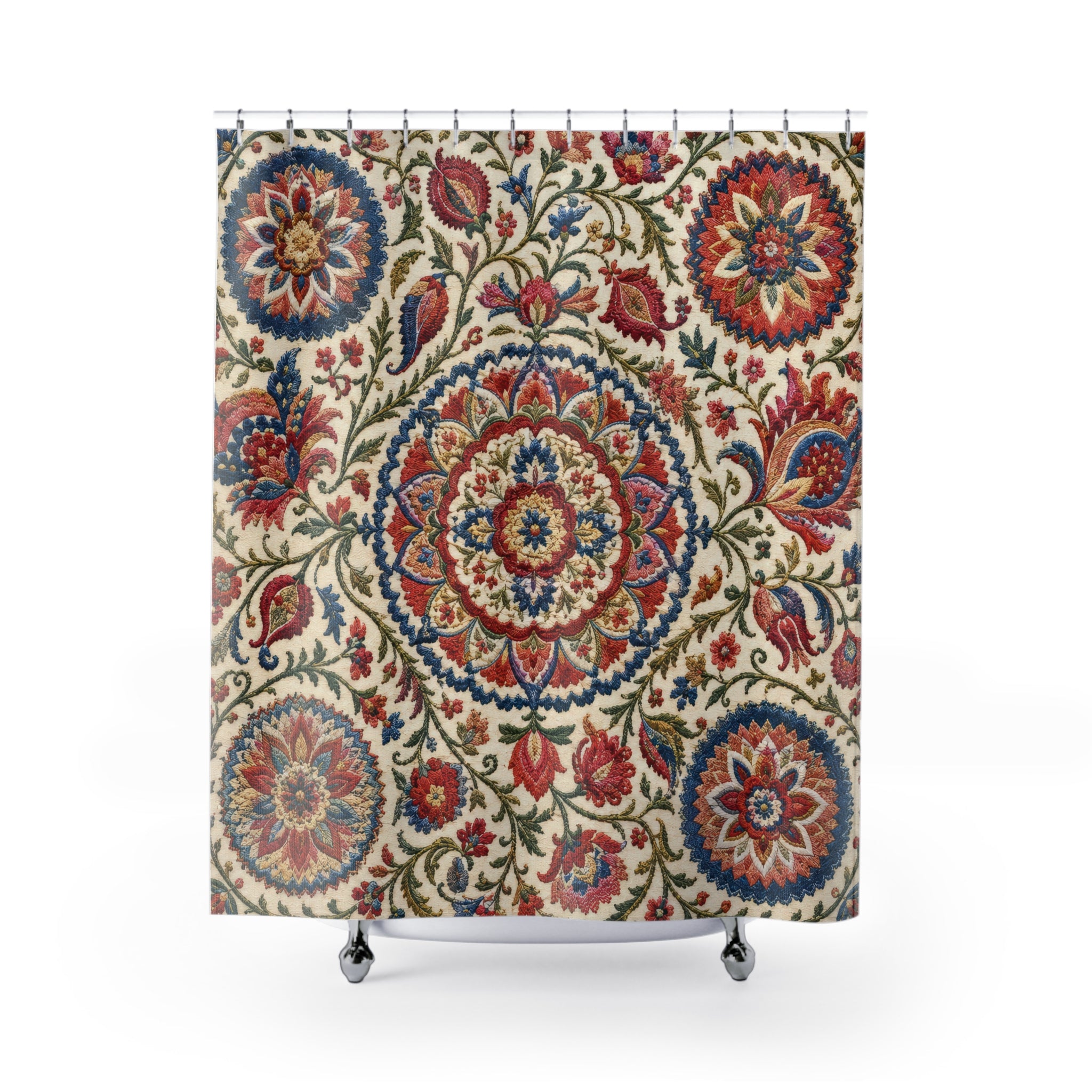 Suzani Shower Curtain: Boho Floral Mandala